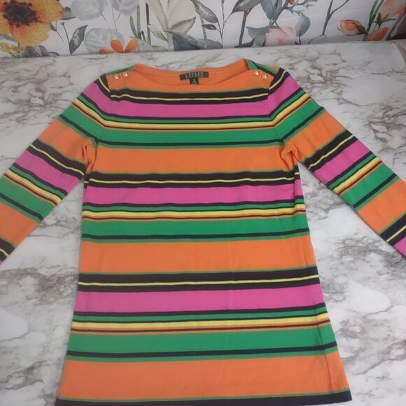 Lauren Ralph Lauren Stripes Retro Full Color 3/4 Sleeve Women‎ Small Blouse - Picture 2 of 9